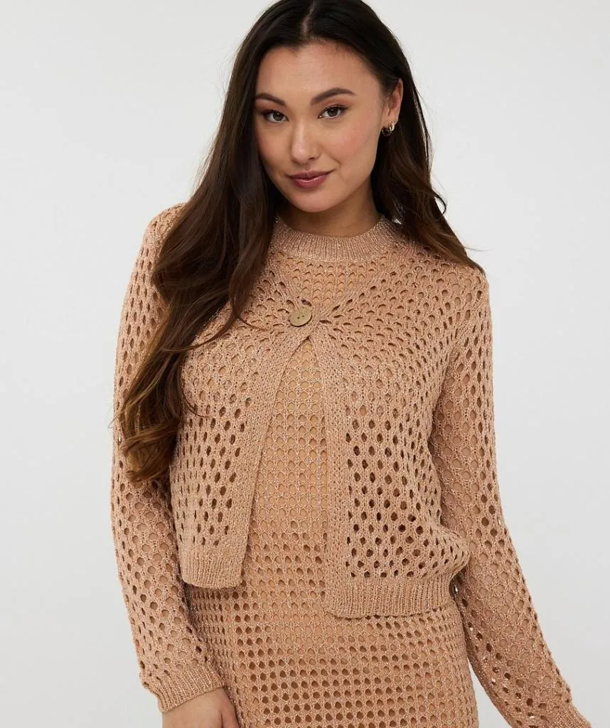 Esqualo_Cardigan_single_button_lurex_Praline_Hilnetta_s_2