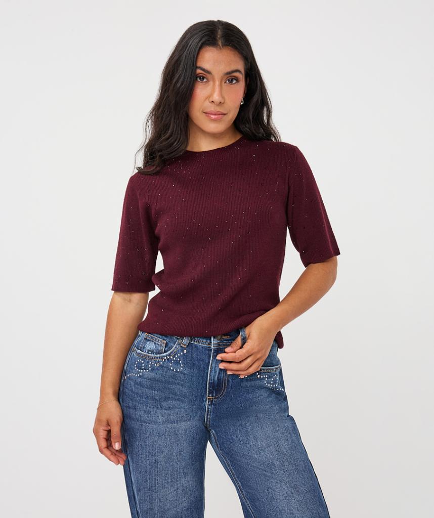 Esqualo_Sweater_s_slve_studs_merlot_Hilnetta_s