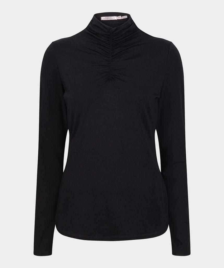 Esqualo_Top_smocked_neckline_solid_SJ_black_More_of_Me