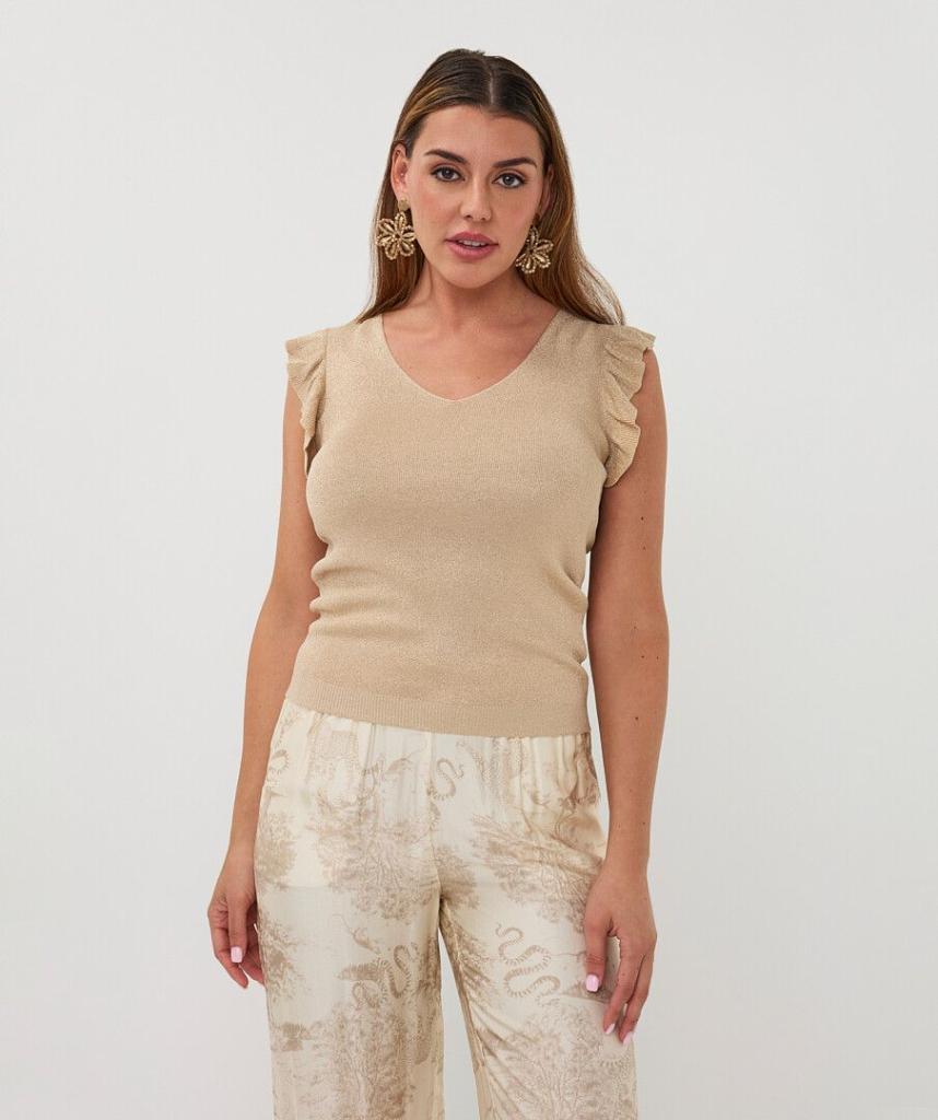 Esqualo_Top_v_neck_ruffle_slve_sand_Hilnetta_s