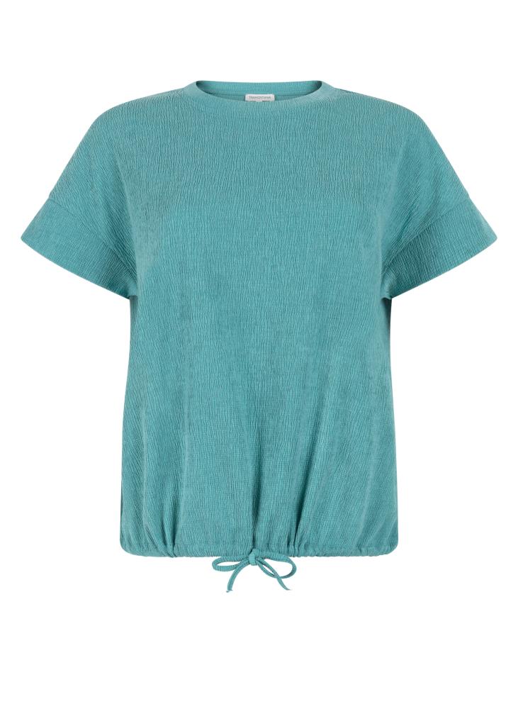 Tramontana_Crinkled_Short_Sleeve_top_Deep_Aqua_Blue_Hilnetta_s