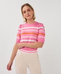 Esqualo_Sweater_puff_slve_striped_knit__rose_Hilnetta_s