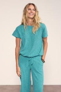 Tramontana_Crinkled_Short_Sleeve_top_Deep_Aqua_Blue_Hilnetta_s_2